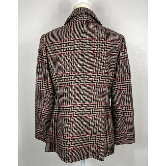 Talbots Plaid Wool Button-Up Blazer Tan Black Houndstooth 8 Petite Pea Coat - Picture 5 of 9
